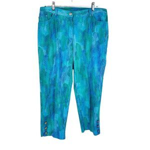 Ruby Rd Womens SZ 12 Reptile Print 5 Pocket Rivet Detail Metal Buttons Blue